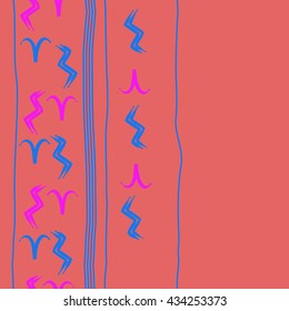 Seamless  vertical  pattern of zodiac signs, doodles,  object,aries,aquarius, stripes, copy space. Hand drawn.