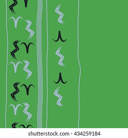 Seamless  vertical  pattern of zodiac signs, doodles,  object,aries,aquarius, stripes, copy space. Hand drawn.
