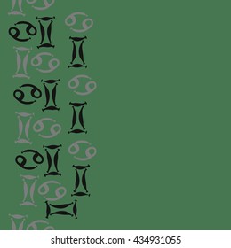 Seamless  vertical  pattern of zodiac signs, doodles,  object,gemini,cancer, copy space. Hand drawn.