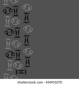 Seamless  vertical  pattern of zodiac signs, doodles,  object,gemini,cancer, copy space. Hand drawn.