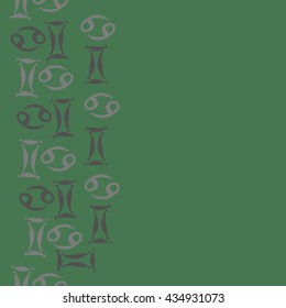 Seamless  vertical  pattern of zodiac signs, doodles,  object,gemini,cancer, copy space. Hand drawn.