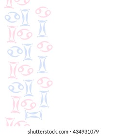 Seamless  vertical  pattern of zodiac signs, doodles,  object,gemini,cancer, copy space. Hand drawn.