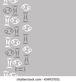 Seamless  vertical  pattern of zodiac signs, doodles,  object,gemini,cancer, copy space. Hand drawn.
