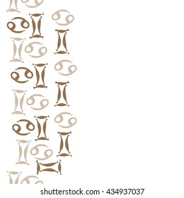 Seamless  vertical  pattern of zodiac signs, doodles,  object,gemini,cancer, copy space. Hand drawn.