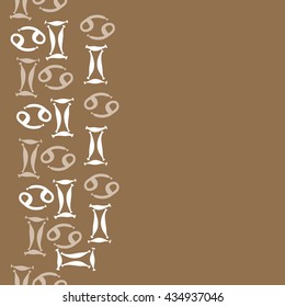Seamless  vertical  pattern of zodiac signs, doodles,  object,gemini,cancer, copy space. Hand drawn.