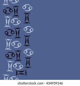 Seamless  vertical  pattern of zodiac signs, doodles,  object,gemini,cancer, copy space. Hand drawn.