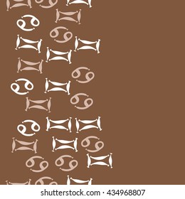 Seamless   vertical   pattern of zodiac signs, doodles,  object,gemini,cancer, copy space. Hand drawn.