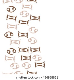 Seamless   vertical   pattern of zodiac signs, doodles,  object,gemini,cancer, copy space. Hand drawn.
