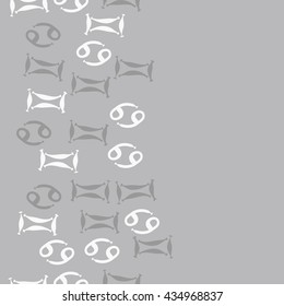 Seamless   vertical   pattern of zodiac signs, doodles,  object,gemini,cancer, copy space. Hand drawn.
