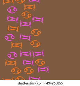 Seamless   vertical   pattern of zodiac signs, doodles,  object,gemini,cancer, copy space. Hand drawn.