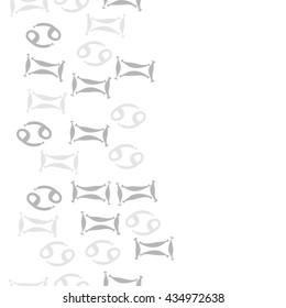 Seamless   vertical   pattern of zodiac signs, doodles,  object,gemini,cancer, copy space. Hand drawn.