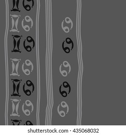 Seamless   vertical   pattern of zodiac signs, doodles,  object,gemini,cancer, stripes, copy space. Hand drawn.