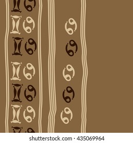 Seamless   vertical   pattern of zodiac signs, doodles,  object,gemini,cancer, stripes, copy space. Hand drawn.