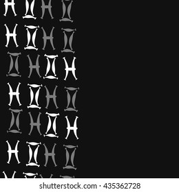 Seamless   vertical   pattern of zodiac signs, doodles,  object,gemini,pisces, copy space. Hand drawn.