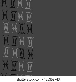 Seamless   vertical   pattern of zodiac signs, doodles,  object,gemini,pisces, copy space. Hand drawn.