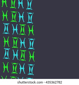 Seamless   vertical   pattern of zodiac signs, doodles,  object,gemini,pisces, copy space. Hand drawn.