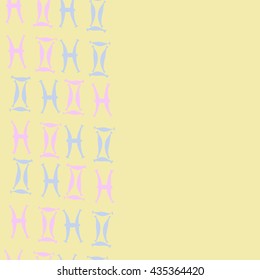 Seamless   vertical   pattern of zodiac signs, doodles,  object,gemini,pisces, copy space. Hand drawn.