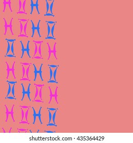 Seamless   vertical   pattern of zodiac signs, doodles,  object,gemini,pisces, copy space. Hand drawn.