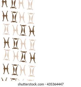 Seamless   vertical   pattern of zodiac signs, doodles,  object,gemini,pisces, copy space. Hand drawn.
