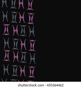 Seamless   vertical   pattern of zodiac signs, doodles,  object,gemini,pisces, copy space. Hand drawn.