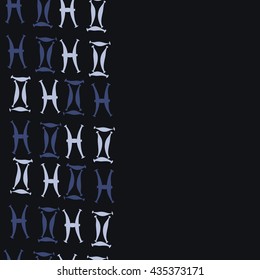 Seamless   vertical   pattern of zodiac signs, doodles,  object,gemini,pisces, copy space. Hand drawn.