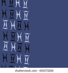 Seamless   vertical   pattern of zodiac signs, doodles,  object,gemini,pisces, copy space. Hand drawn.