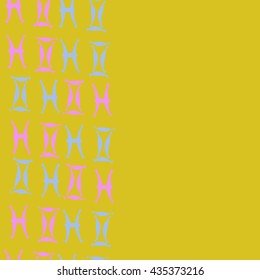 Seamless   vertical   pattern of zodiac signs, doodles,  object,gemini,pisces, copy space. Hand drawn.