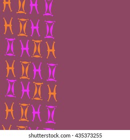 Seamless   vertical   pattern of zodiac signs, doodles,  object,gemini,pisces, copy space. Hand drawn.