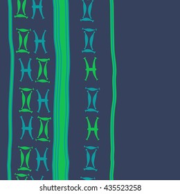 Seamless  vertical pattern of zodiac signs, doodles,  object,gemini,pisces, stripes, copy space. Hand drawn.