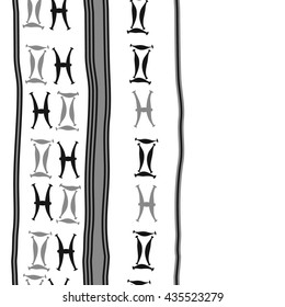 Seamless  vertical pattern of zodiac signs, doodles,  object,gemini,pisces, stripes, copy space. Hand drawn.