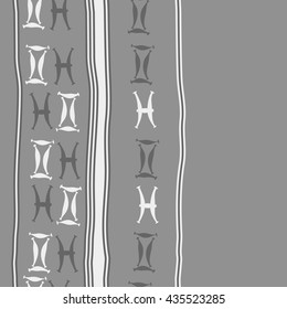 Seamless  vertical pattern of zodiac signs, doodles,  object,gemini,pisces, stripes, copy space. Hand drawn.