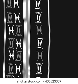 Seamless  vertical pattern of zodiac signs, doodles,  object,gemini,pisces, stripes, copy space. Hand drawn.