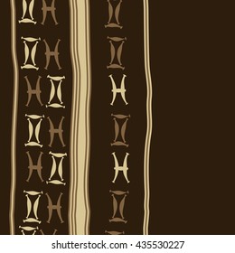 Seamless  vertical pattern of zodiac signs, doodles,  object,gemini,pisces, stripes, copy space. Hand drawn.