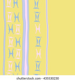 Seamless  vertical pattern of zodiac signs, doodles,  object,gemini,pisces, stripes, copy space. Hand drawn.