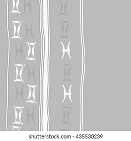 Seamless  vertical pattern of zodiac signs, doodles,  object,gemini,pisces, stripes, copy space. Hand drawn.