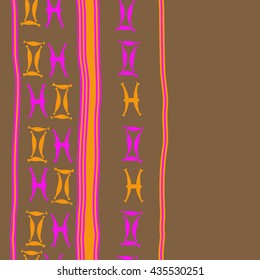 Seamless  vertical pattern of zodiac signs, doodles,  object,gemini,pisces, stripes, copy space. Hand drawn.