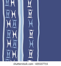 Seamless  vertical pattern of zodiac signs, doodles,  object,gemini,pisces, stripes, copy space. Hand drawn.