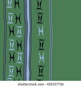 Seamless  vertical pattern of zodiac signs, doodles,  object,gemini,pisces, stripes, copy space. Hand drawn.