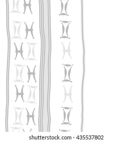 Seamless  vertical pattern of zodiac signs, doodles,  object,gemini,pisces, stripes, copy space. Hand drawn.