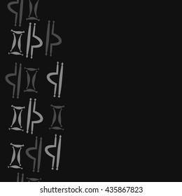 Seamless  vertical pattern of zodiac signs, doodles,  object,gemini,libra, copy space. Hand drawn.