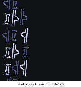 Seamless  vertical pattern of zodiac signs, doodles,  object,gemini,libra, copy space. Hand drawn.