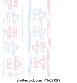 Seamless vertical  pattern of zodiac signs, doodles,  object,gemini,libra, stripes, copy space. Hand drawn.