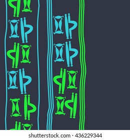 Seamless vertical  pattern of zodiac signs, doodles,  object,gemini,libra, stripes, copy space. Hand drawn.