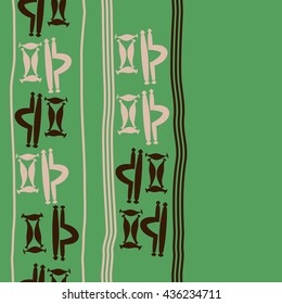 Seamless vertical  pattern of zodiac signs, doodles,  object,gemini,libra, stripes, copy space. Hand drawn.