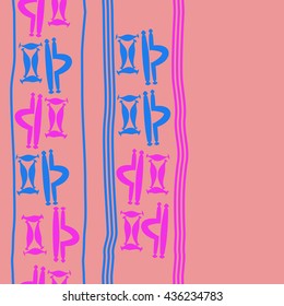 Seamless vertical  pattern of zodiac signs, doodles,  object,gemini,libra, stripes, copy space. Hand drawn.