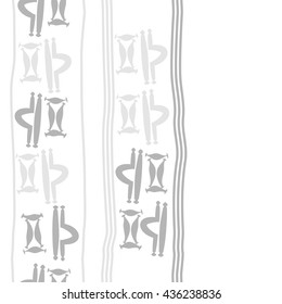 Seamless vertical  pattern of zodiac signs, doodles,  object,gemini,libra, stripes, copy space. Hand drawn.