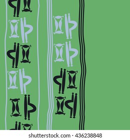 Seamless vertical  pattern of zodiac signs, doodles,  object,gemini,libra, stripes, copy space. Hand drawn.