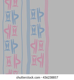 Seamless vertical  pattern of zodiac signs, doodles,  object,gemini,libra, stripes, copy space. Hand drawn.