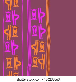 Seamless vertical  pattern of zodiac signs, doodles,  object,gemini,libra, stripes, copy space. Hand drawn.