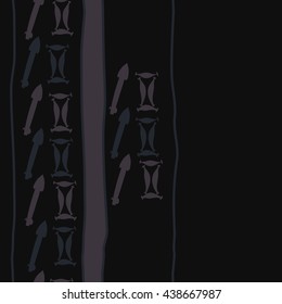 Seamless vertical pattern of zodiac signs, doodles,  object,gemini,sagittarius, stripes, spot, copy space. Hand drawn.